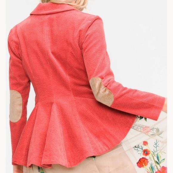 Aratta Anthropologie Pink Corduroy 'Alexander' Jacket Tan Elbows Floral Lined M - Picture 3 of 16